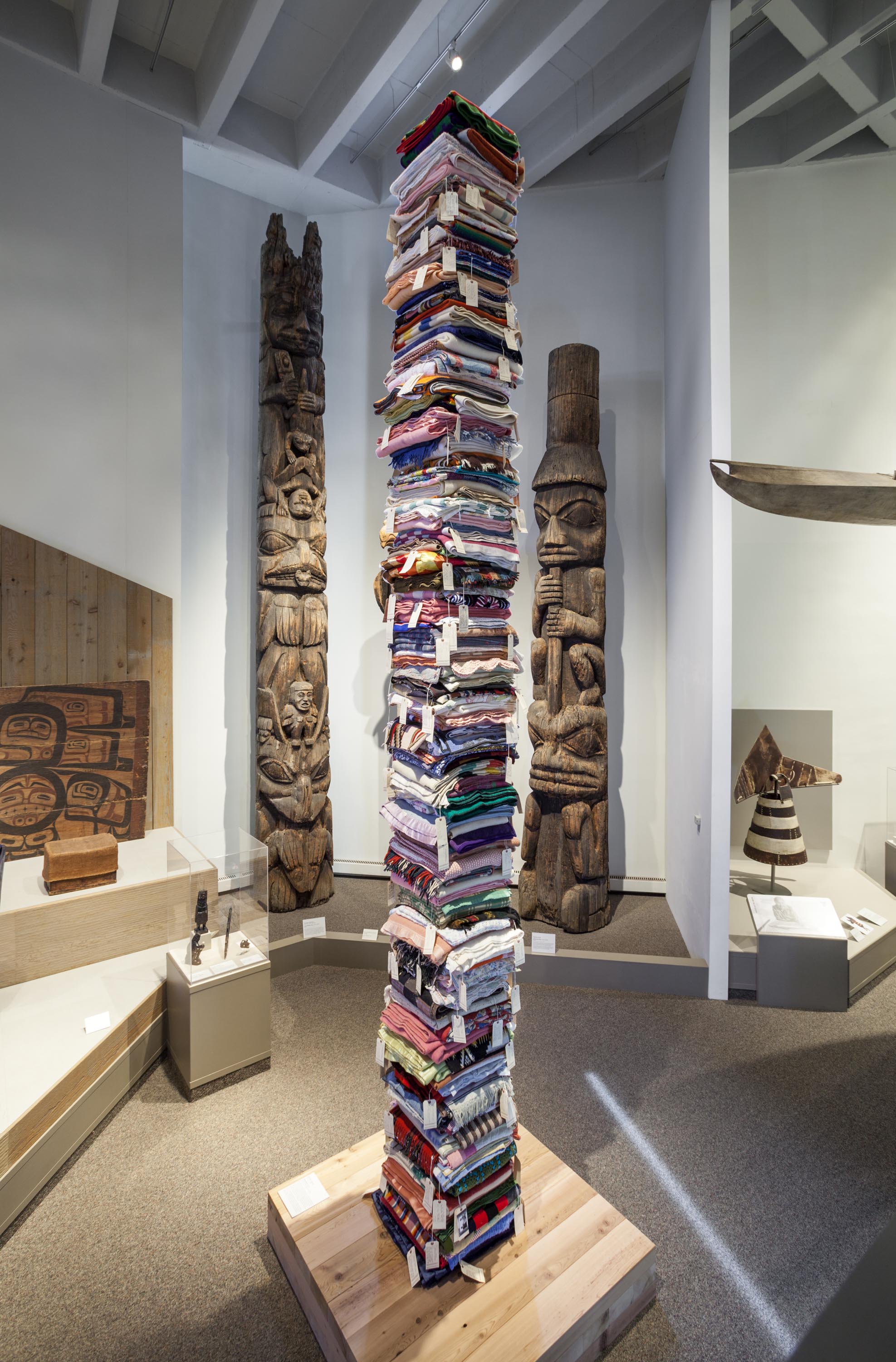 Blanket Story, Marie Watt, 2013, blankets and tags