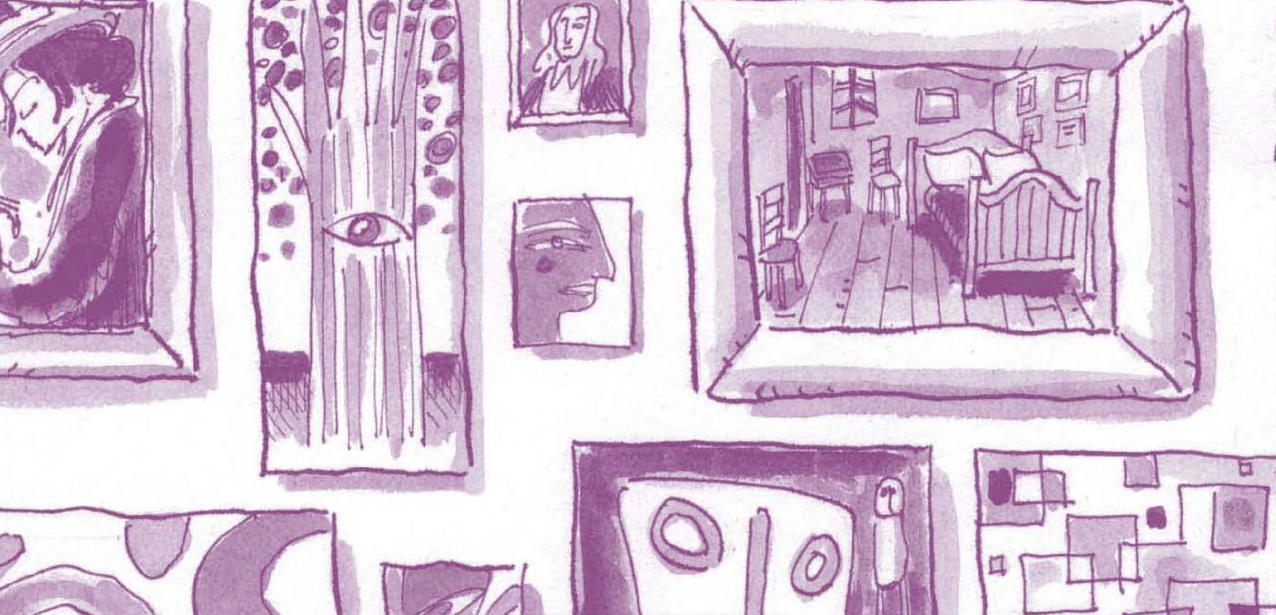 Illustration of various paintings from the book The Museum written by Susan Verde