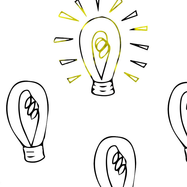 Illustration of light bulbs, some lit, some not