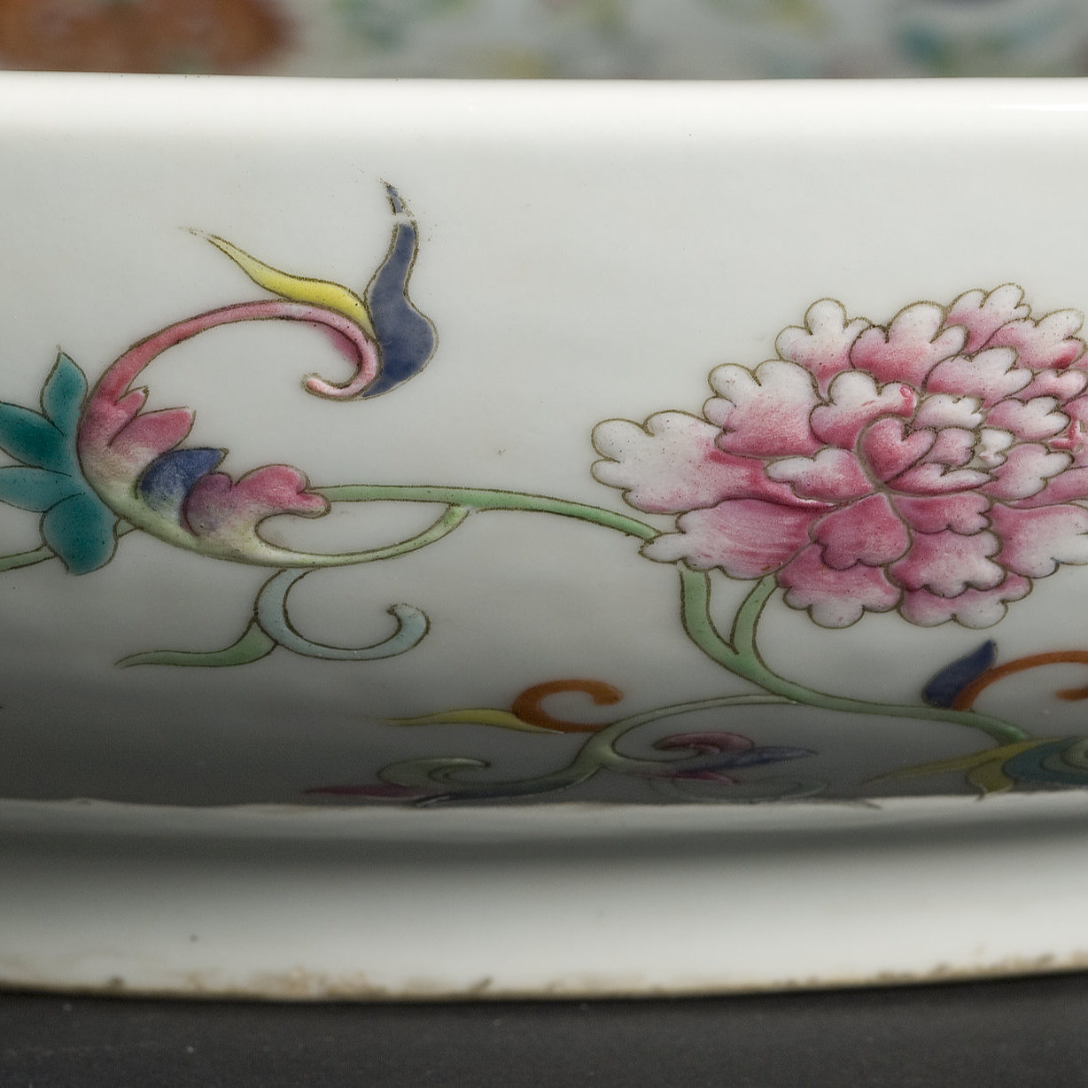 Close up image of a decorated porcelain plate