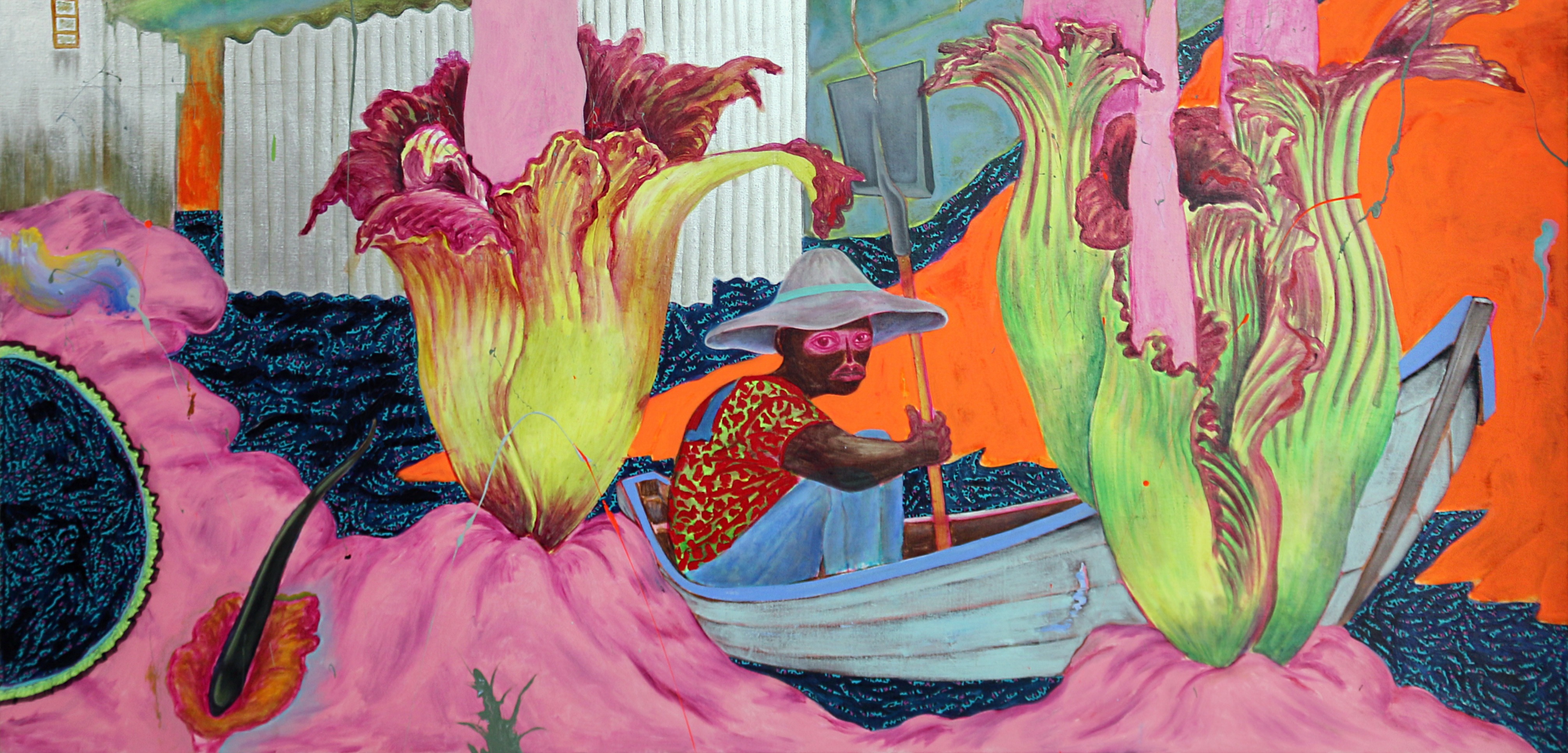 Acrylic painting by Simphiwe Ndzube titled "The Bloom of the Corpse Flower."