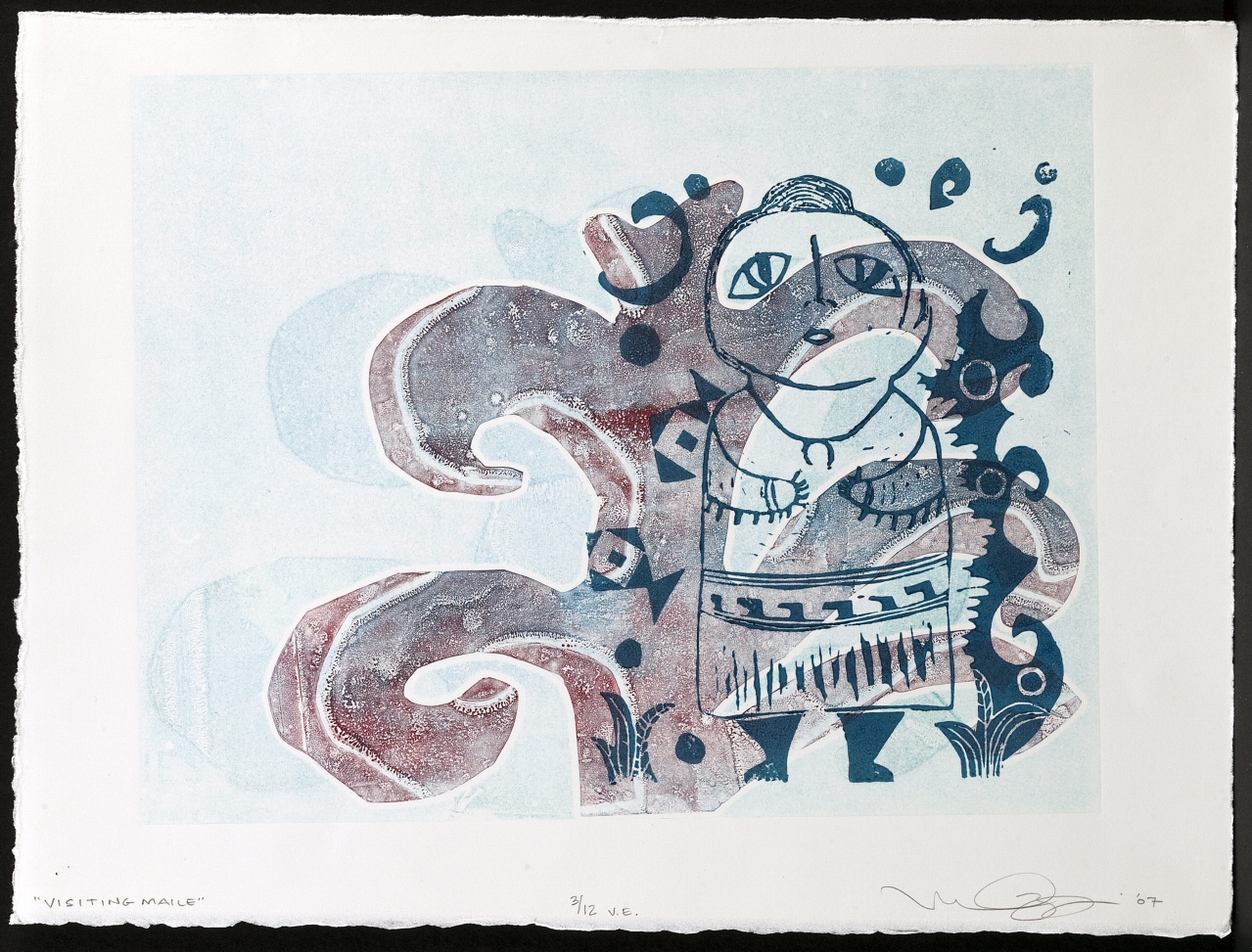 Ink artwork created by Melanie Yazzie titled, "Visiting Maile"