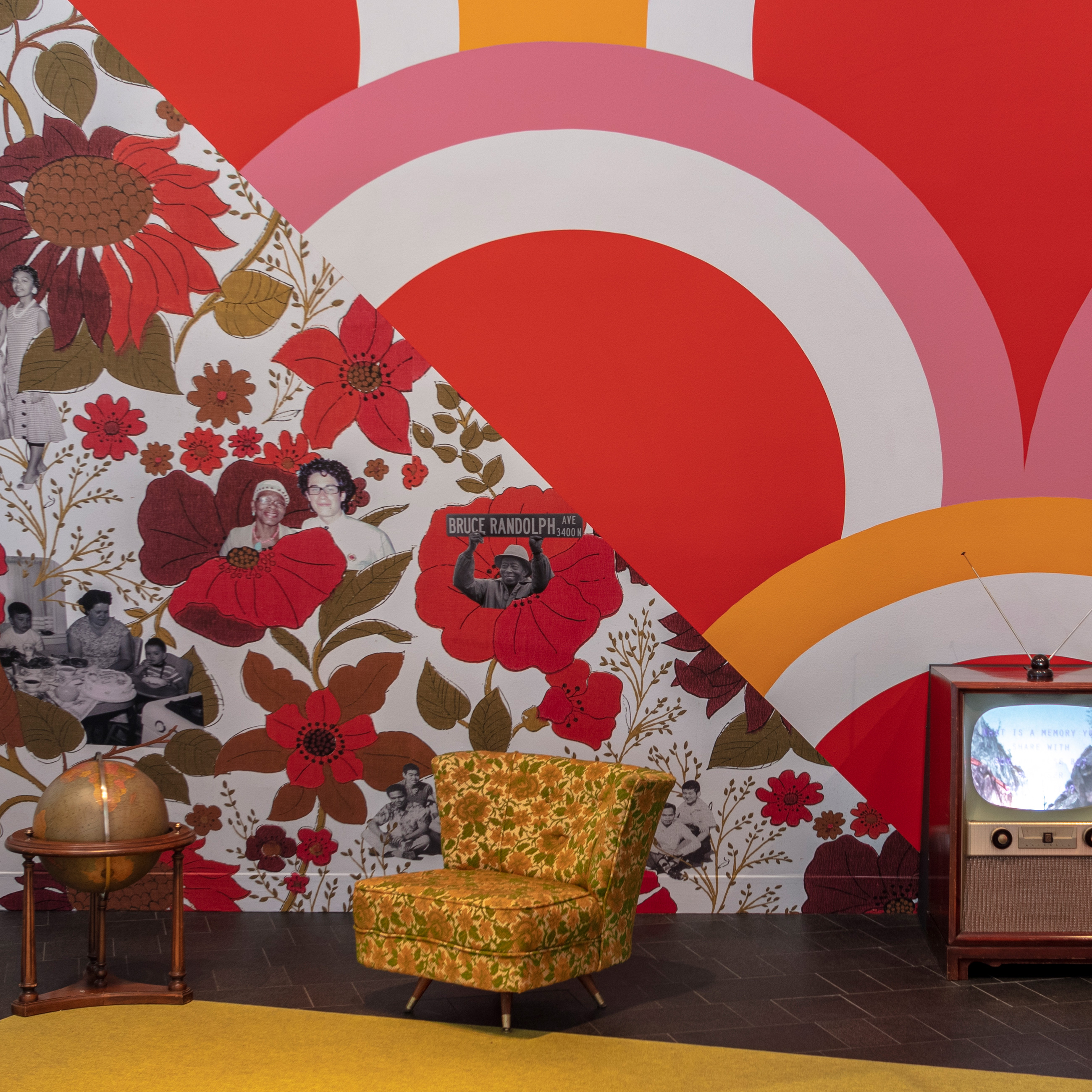 gallery view of Memory Mirror installation with old-fashioned furniture and wallpaper