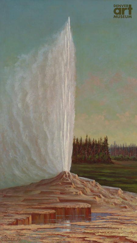 Painting of an erupting water geyser in Yellowstone National Park