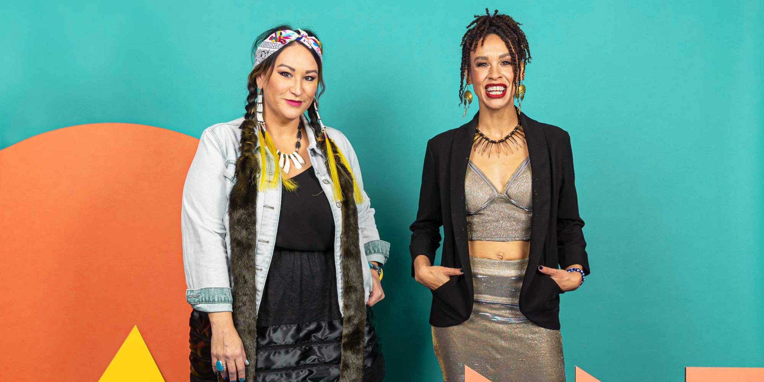 Danielle SeeWalker, Lakota visual artist and muralist, and Bianca Mikahn, musician and visual artist.