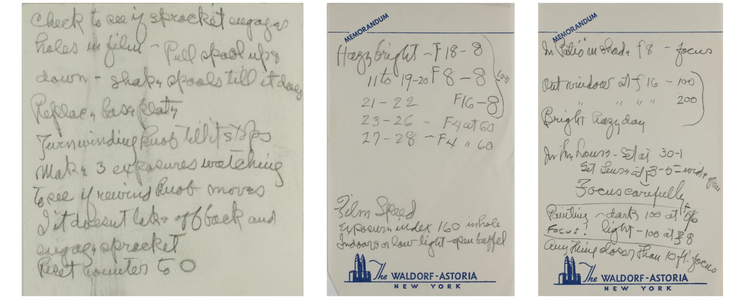 Three pieces of paper with O’Keeffe’s hand-written notes.