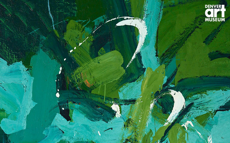Abstract painting of different shades of green shapes