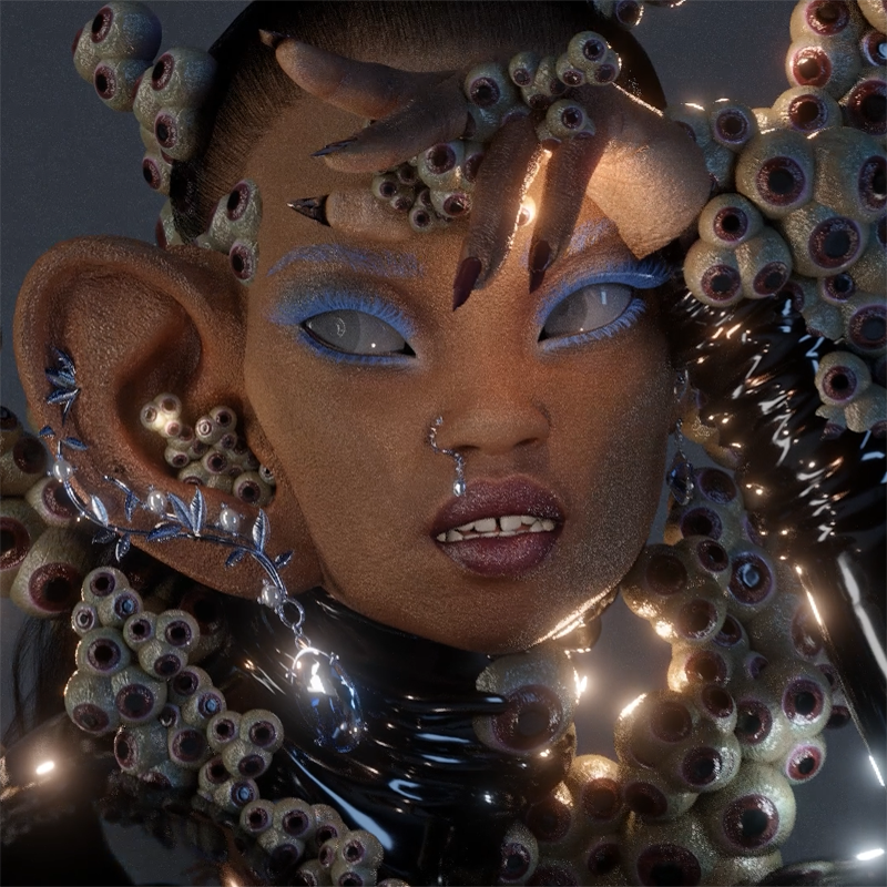 Masked woman-like figure made out of animatronics