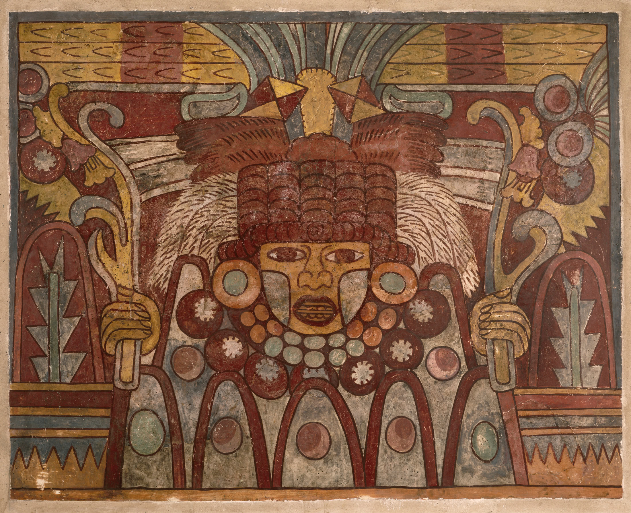 Fragment of an Aztec mural with an image of a mountain deity