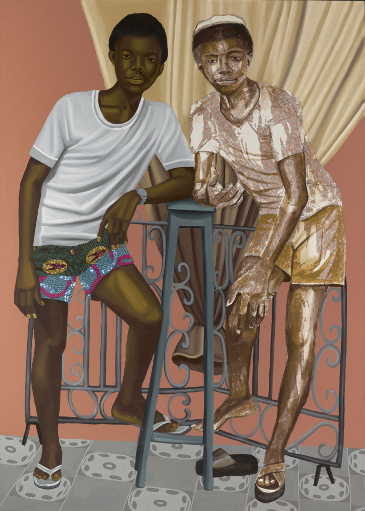 An African American kid posing next to another kid who's drawn as a faded-out sketch