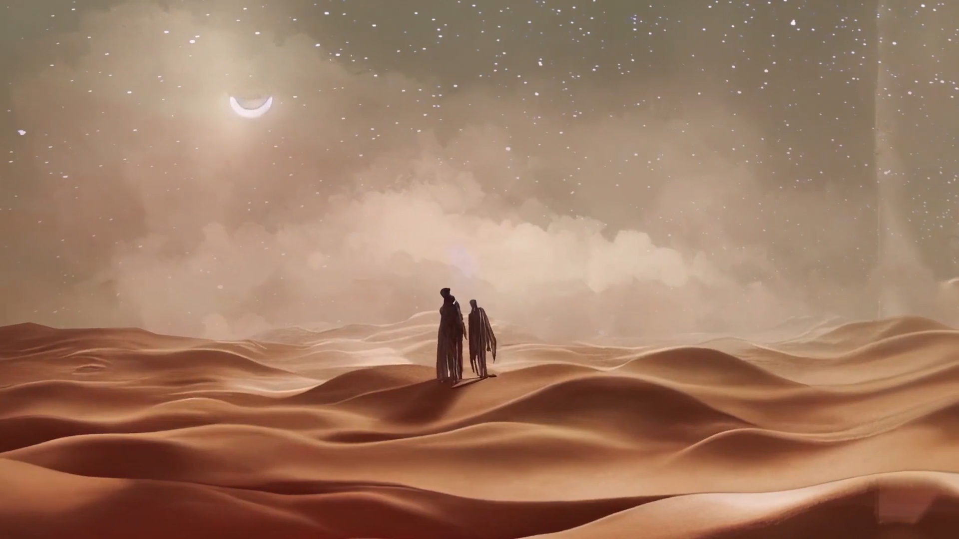 still from video showing people amongst sand dunes