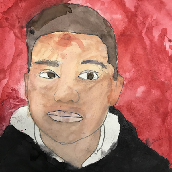 Portrait of a young African American student against a bright red background