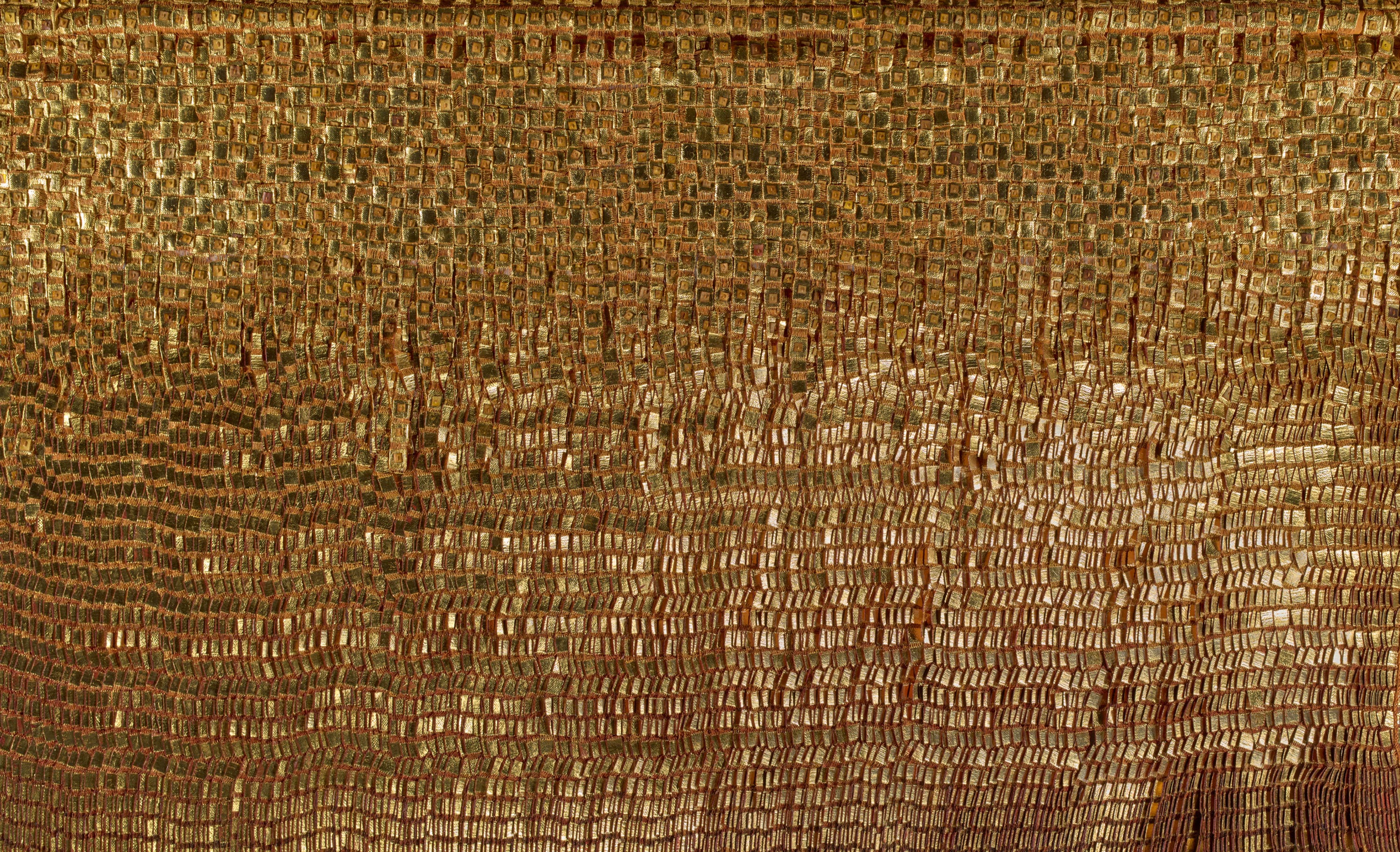 Golden, wavy, textured linen textile