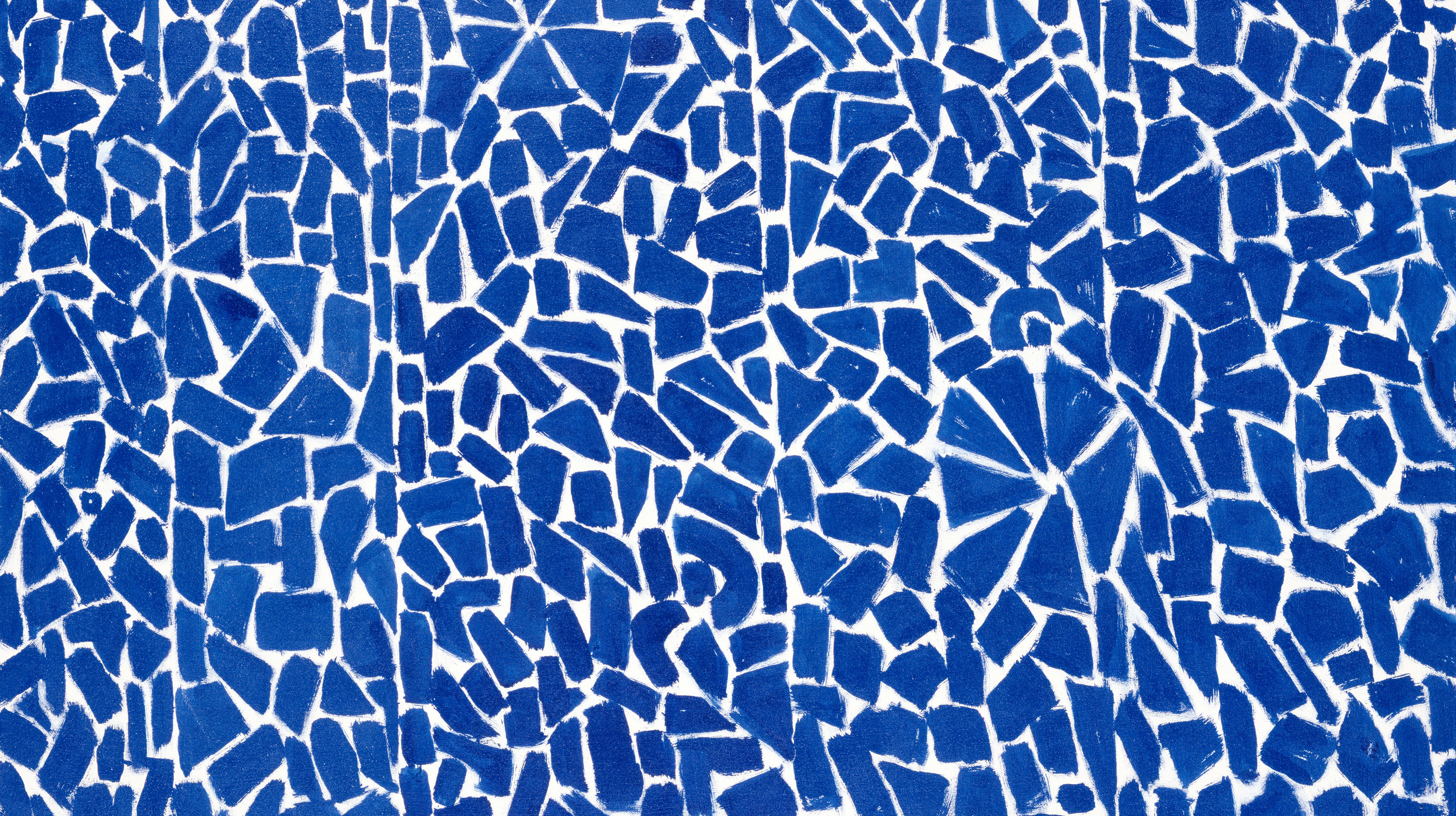 Abstract painting of a blue tiled pattern
