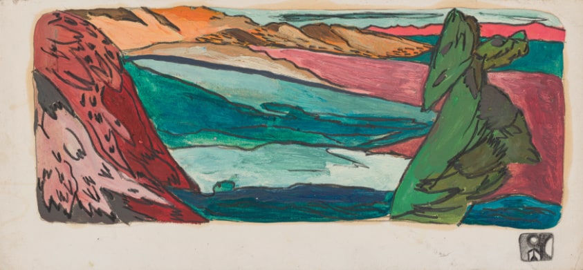 A landscape of the Atacama Desert, with a blue lake in the center.