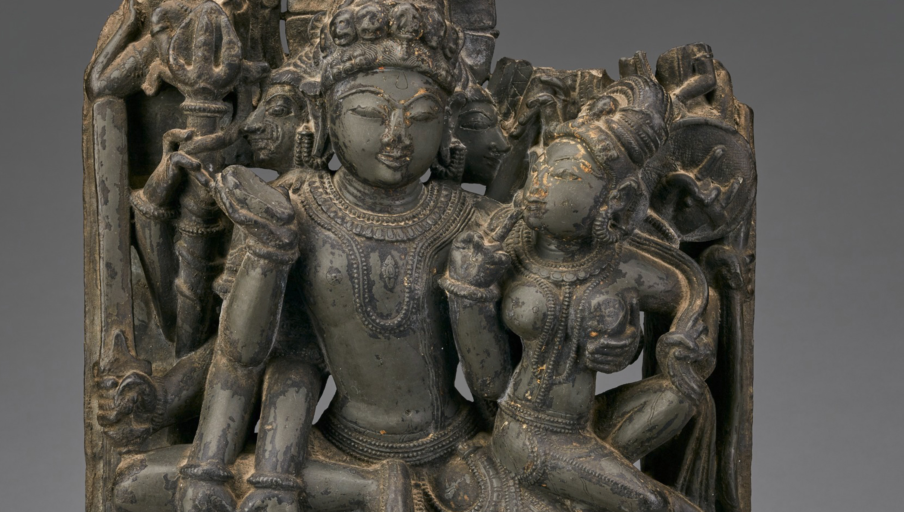 Limestone sculpture depicting an Indian god