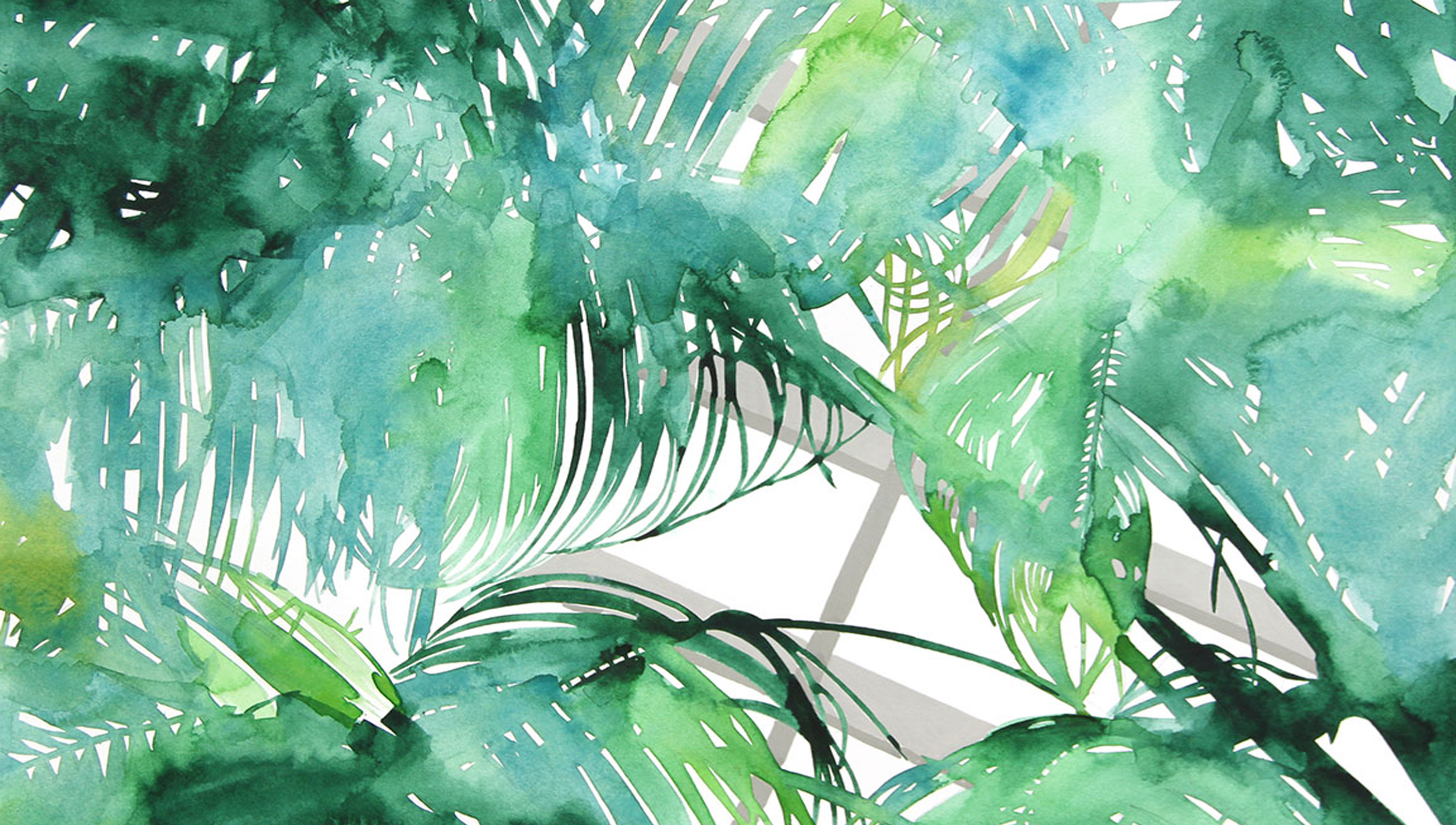 Watercolor painting of green plants and leaves