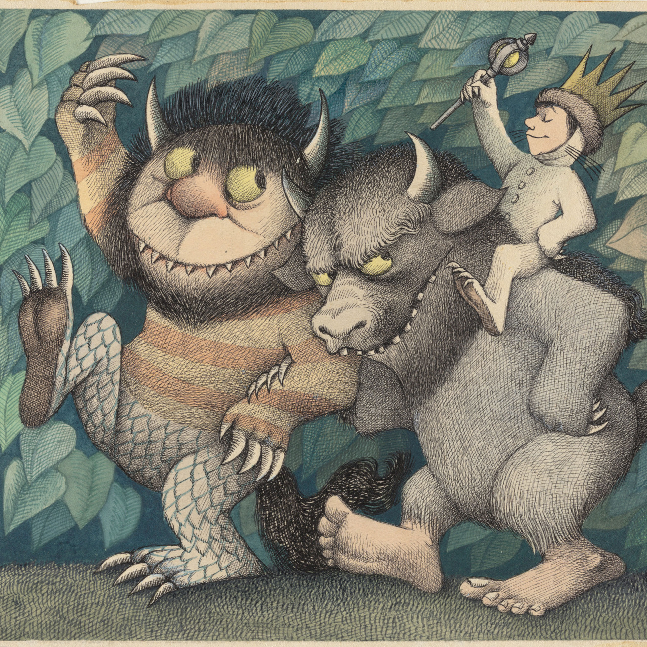 The character Max riding on one of the Wild Things' shoulders