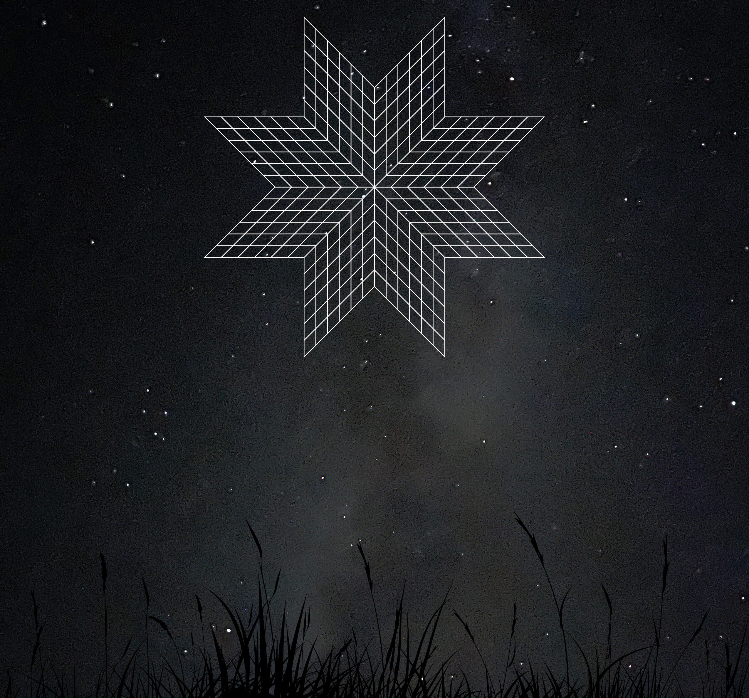 Black star-shaped design against a black night sky