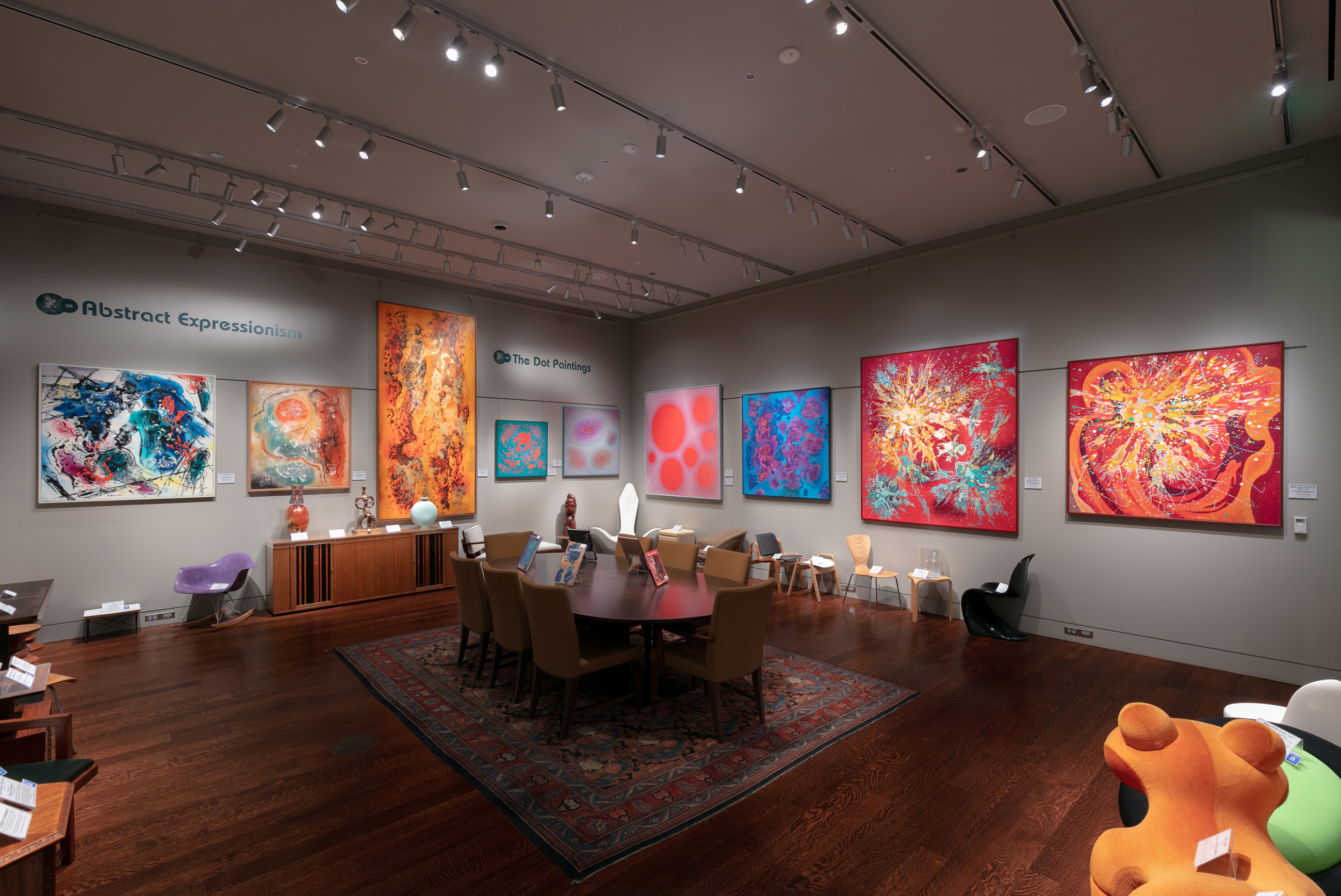 Interior view of Vance Kirkland abstract expressionist paintings