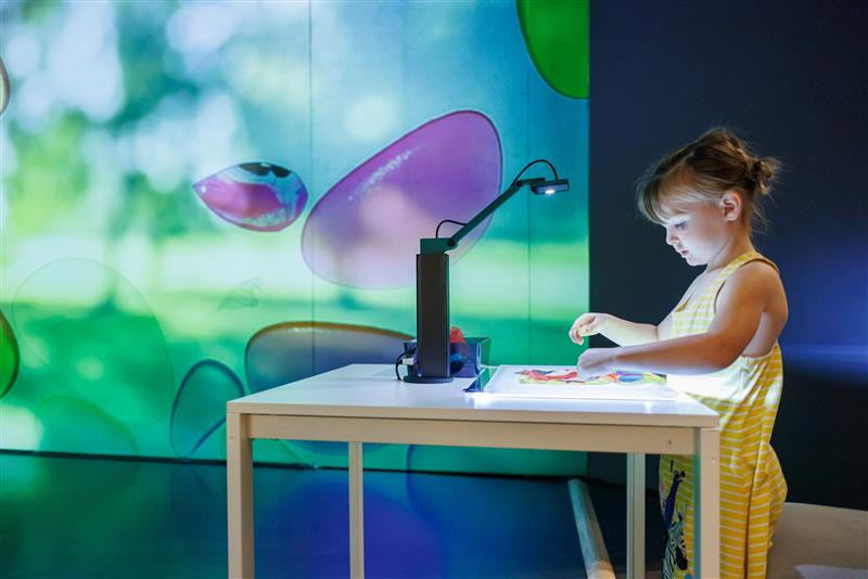 Young girl in the Alma Thomas exhibition