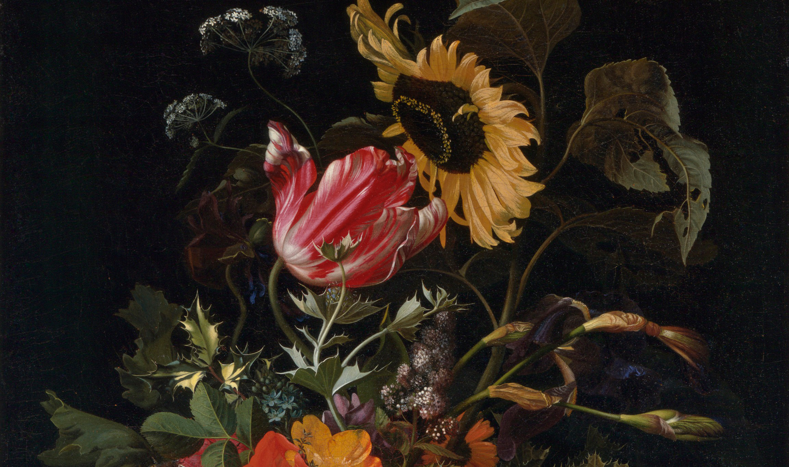 European painting of a bouquet of colorful flowers