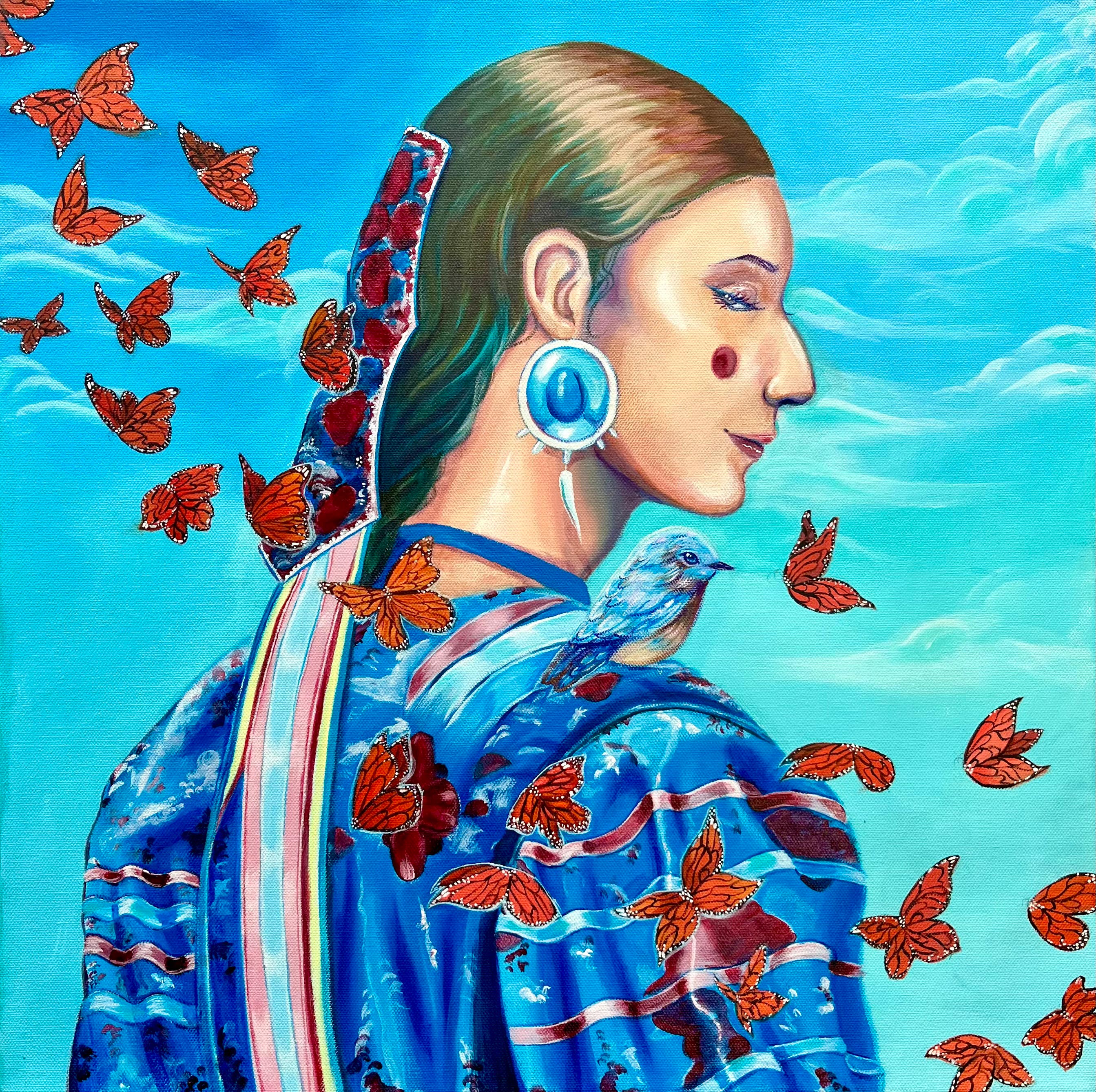 Painting depiciting the side profile of an Indigenous woman