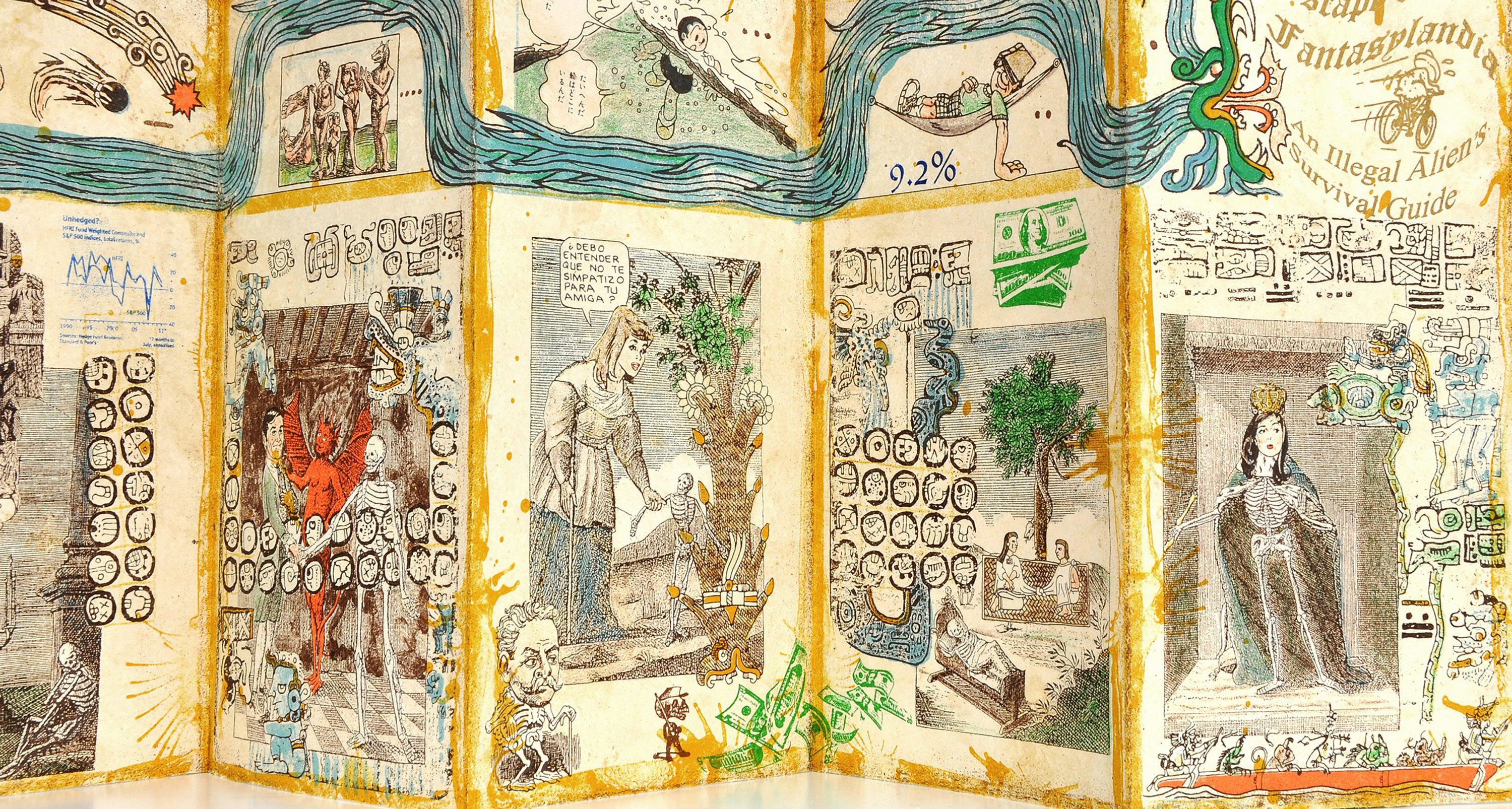 Illustrated pages of an ancient storytelling mural