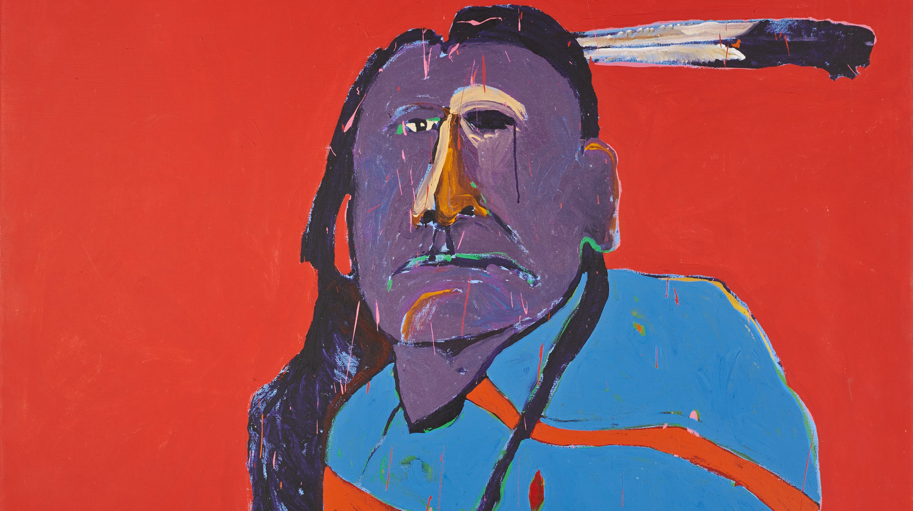Colorful portrait of an elder Native man with one eye