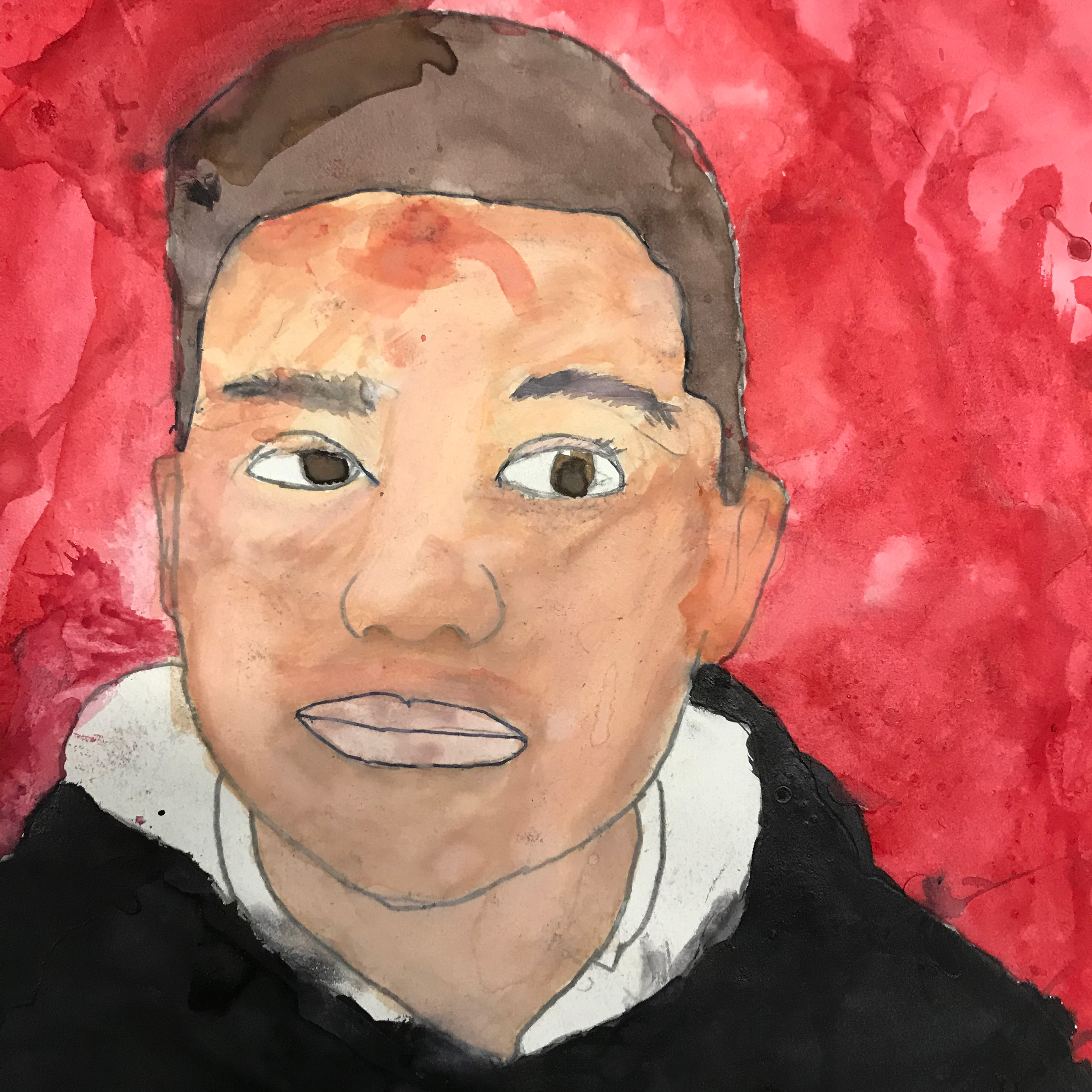 Self-portrait painting of a young Black preteen