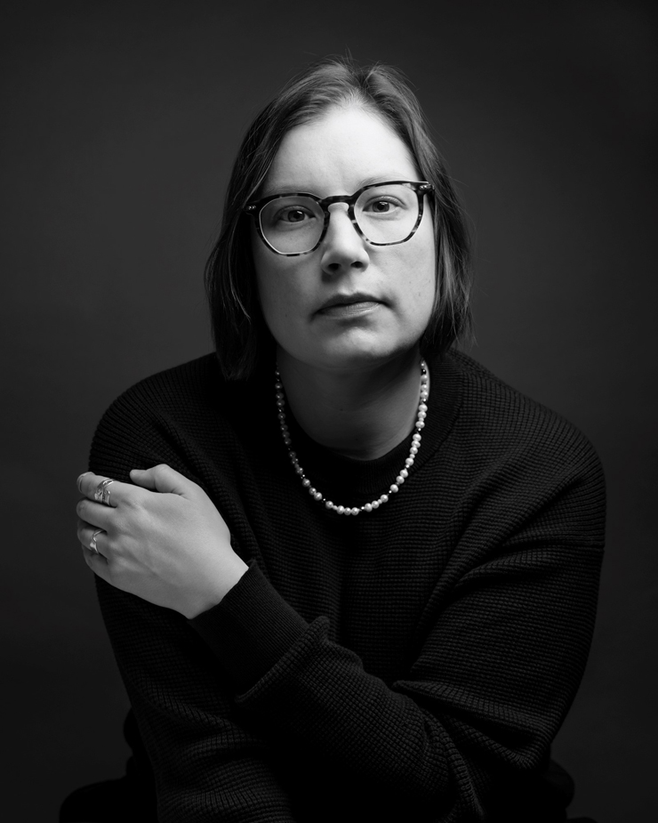 Black and white headshot of artist Jenny Irene