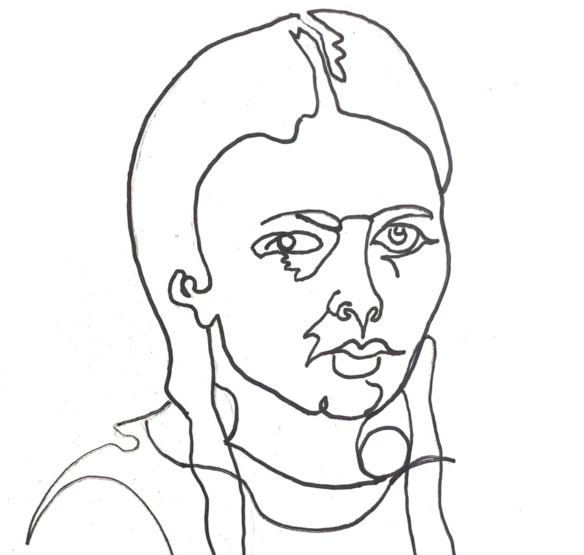 Line drawing of a side profile of a face