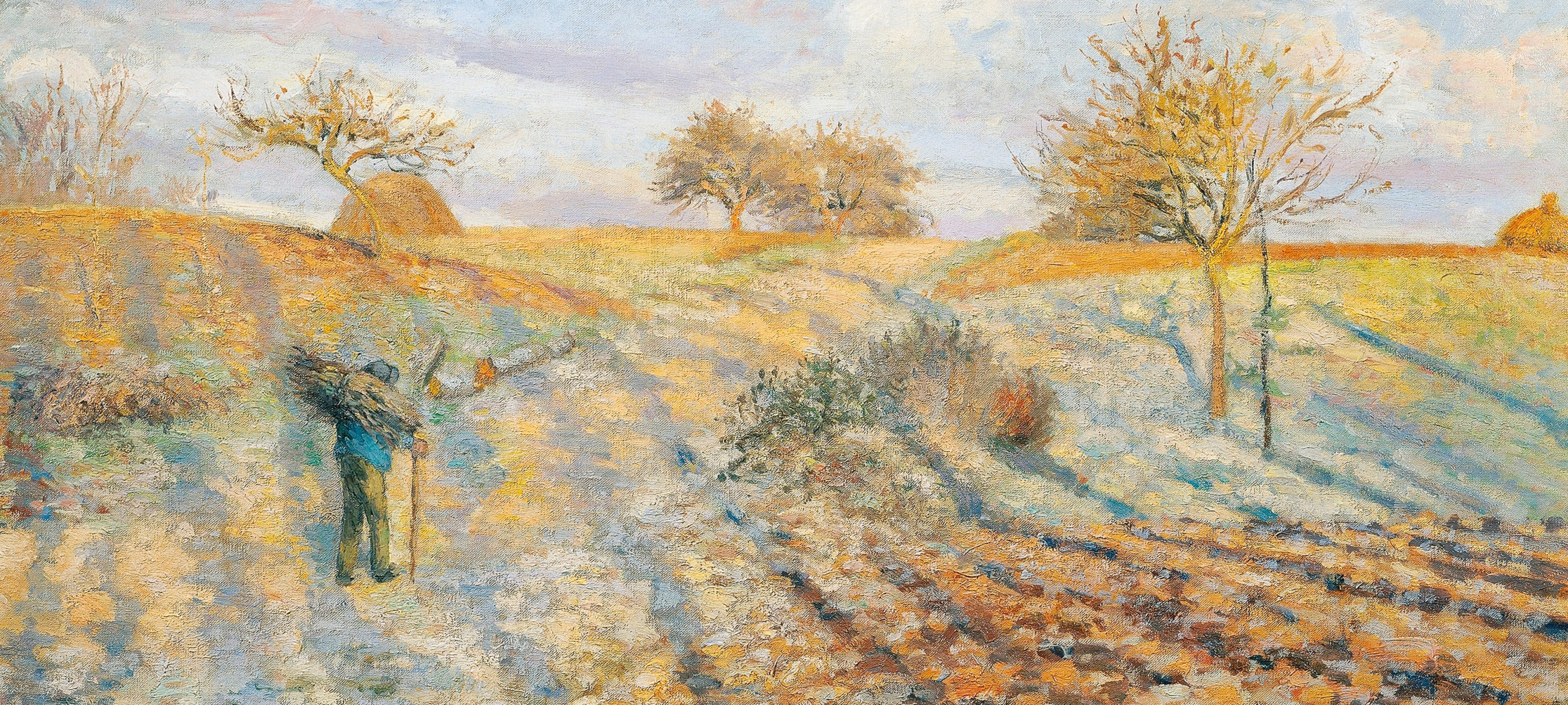 Man in impressionistic golden yellow wheat field