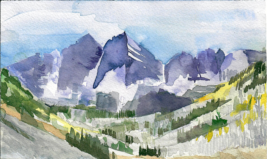Watercolor mountain range landscape