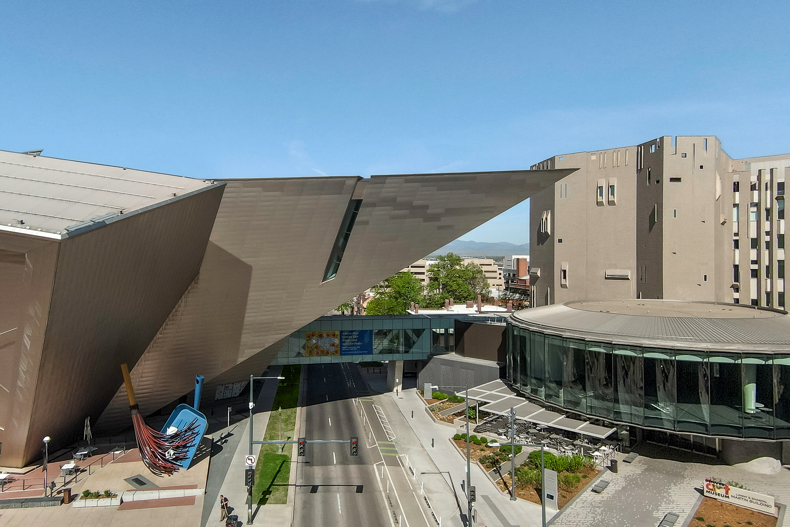 Denver Art Museum campus with exterior views of the Hamilton and Martin Buildings