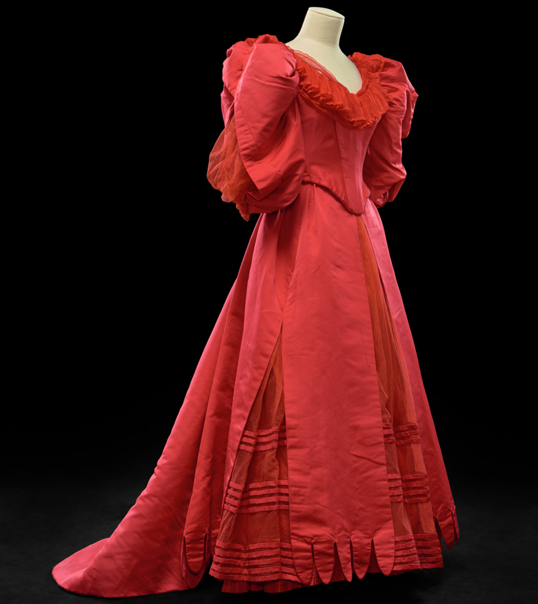 Red formal flowing ballgown