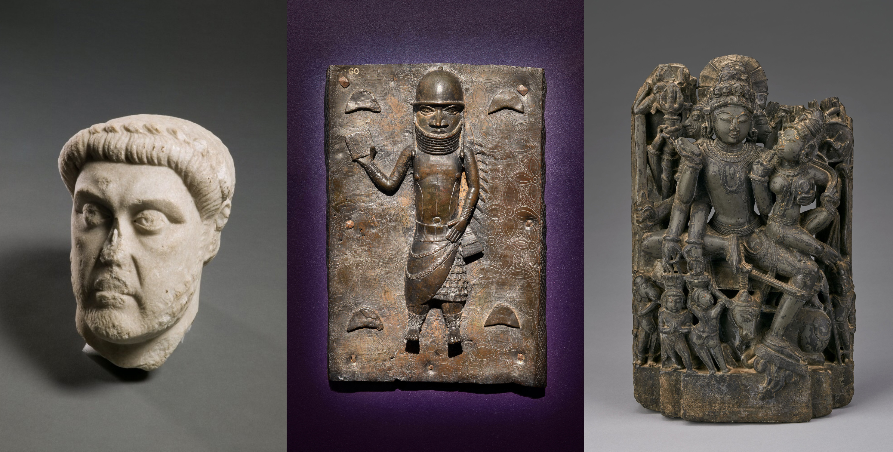 Panel of three ancient artworks discussed in an upcoming provenance lecture