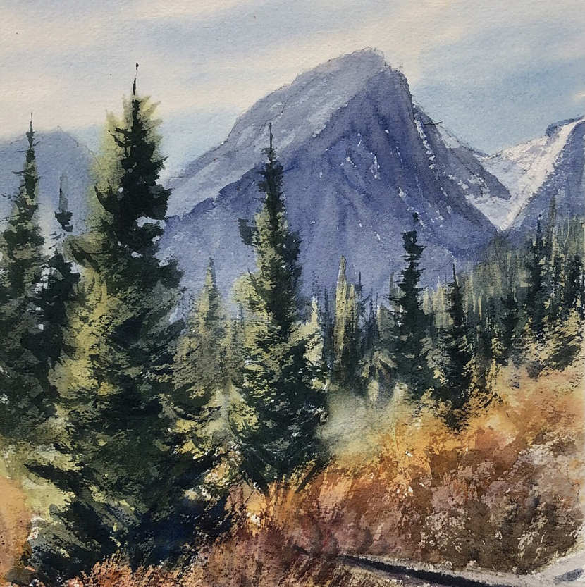 Watercolor painting of Rocky Mountain National Park