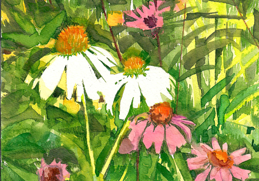 Painting of sunflowers and greenery