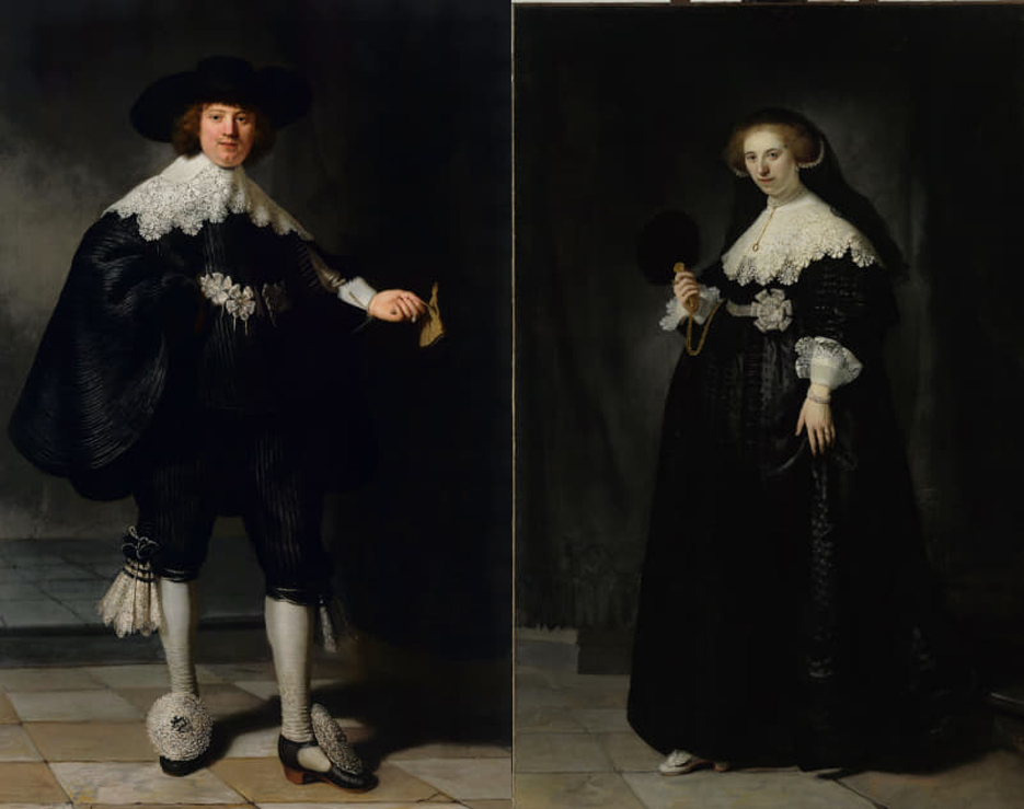 Side by side portraits of a man and a woman from 1600s Netherlands