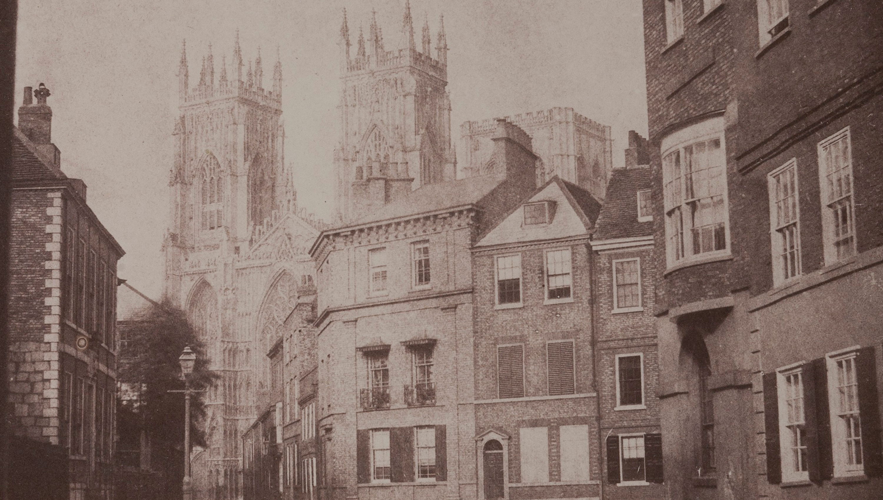 black and white image of buildings in York England