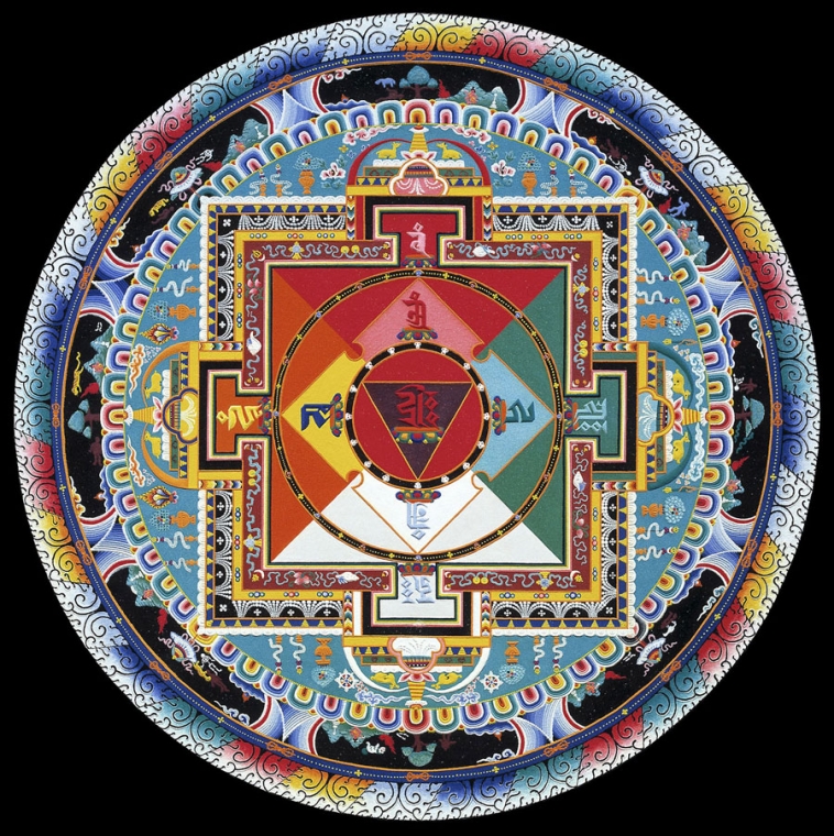 Multi-colored Hayagriva sand mandala