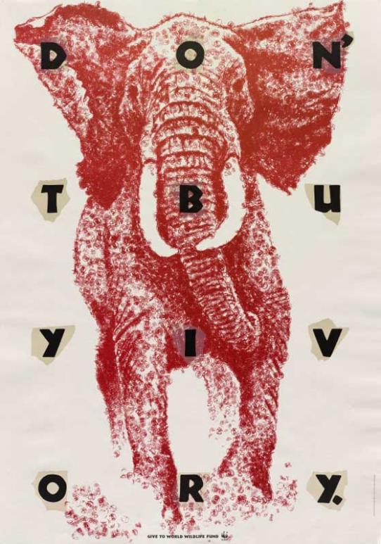 Kiyoshi Kanai, Don't Buy Ivory, 1989. Offset lithograph; 40 1/2 x 28 3/4 in. Denver Art Museum: AIGA Design Archives: Gift of AIGA, 2007.6171