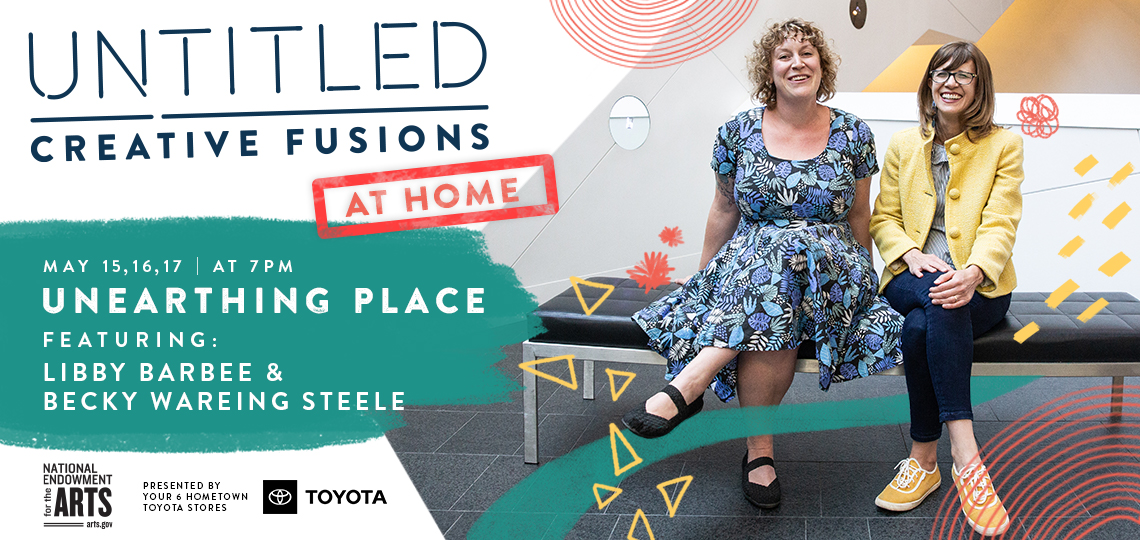 Untitled Creative fusions logo and photo of Libby Barbee and Becky Wareing-Steele sitting together on stairs