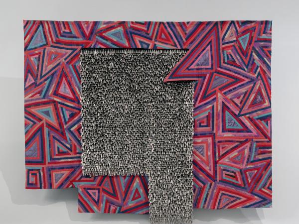 Marie Watt (Seneca), Butterfly, 2015. Reclaimed wool blankets, satin binding, thread, cotton twill tape and tin jingle