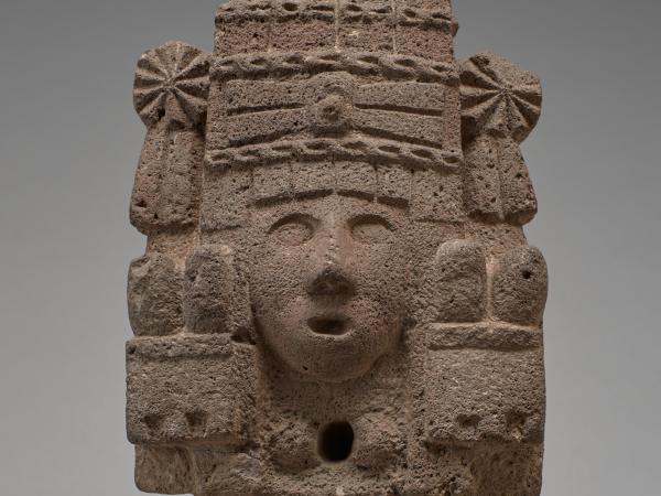 Aztec statue of Chicomecóatl (Maize Goddess) made of volcanic stone