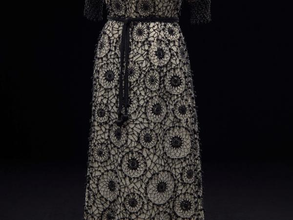Black silk and beaded embroidered dress