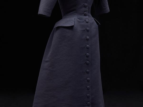 Dark blue button-up coat dress