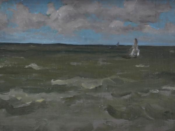 Overcast view of ships on the sea.