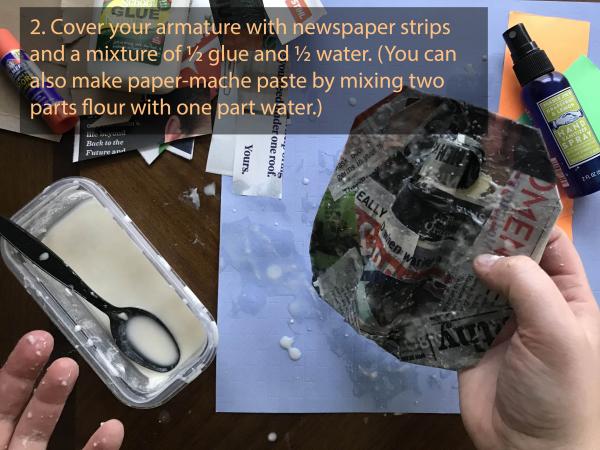 Step two: Cover it with newspaper strips and glue